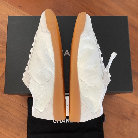 Brand New, New Season Chanel Calfskin & Suede White Sneakers 37. - Picture 5 of 10